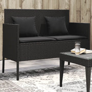Panca da Giardino con Cuscini-Sgabello-Panca da esterno Nera in Polyrattan 738325