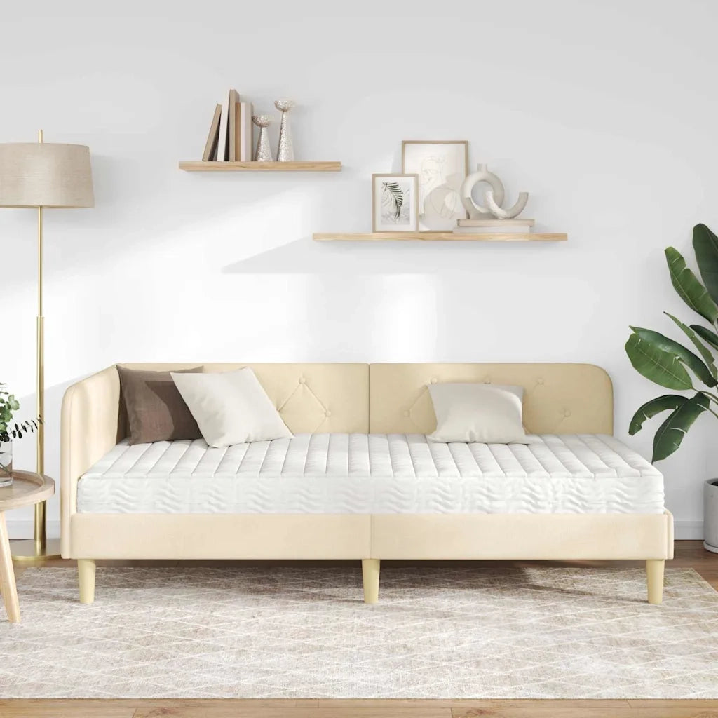 Cornice del letto ad angolo Crema 90 x 190 cm Tessuto