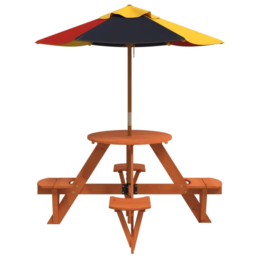 Tavolo Picnic per 4 Bambini con Ombrellone Rotondo Legno Abete 3281623