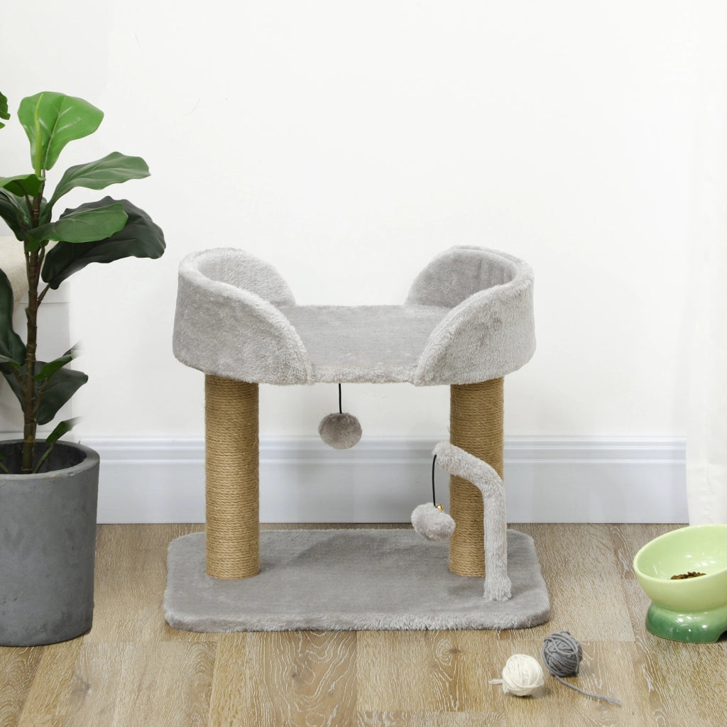 Tiragraffi per gatti con piattaforma e giochi ¨C Minimal ¨C grigio 48x38x42 cm
