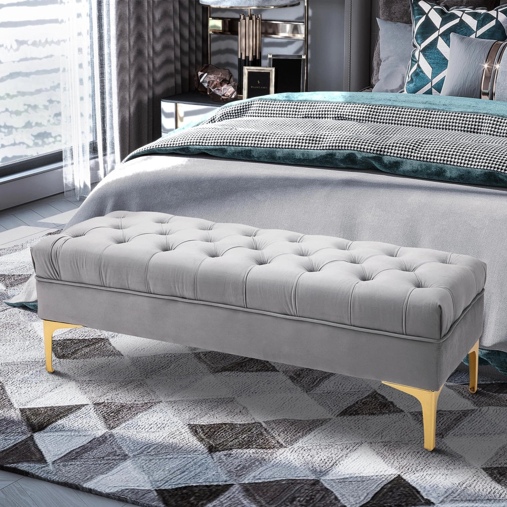 Pouf capitonnato ¨C Minimal ¨C 118x45x42 cm grigio chiaro metallo dorato