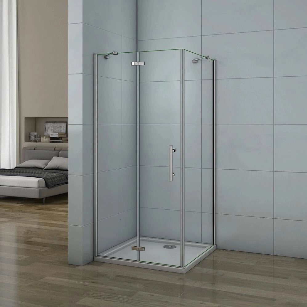 100x80x195 cm Box Doccia Angolare Porta Battente Più Parete Fissa Vetro 6 mm Temperato Anticalcare Trasparente Telaio Cromo Lucido
