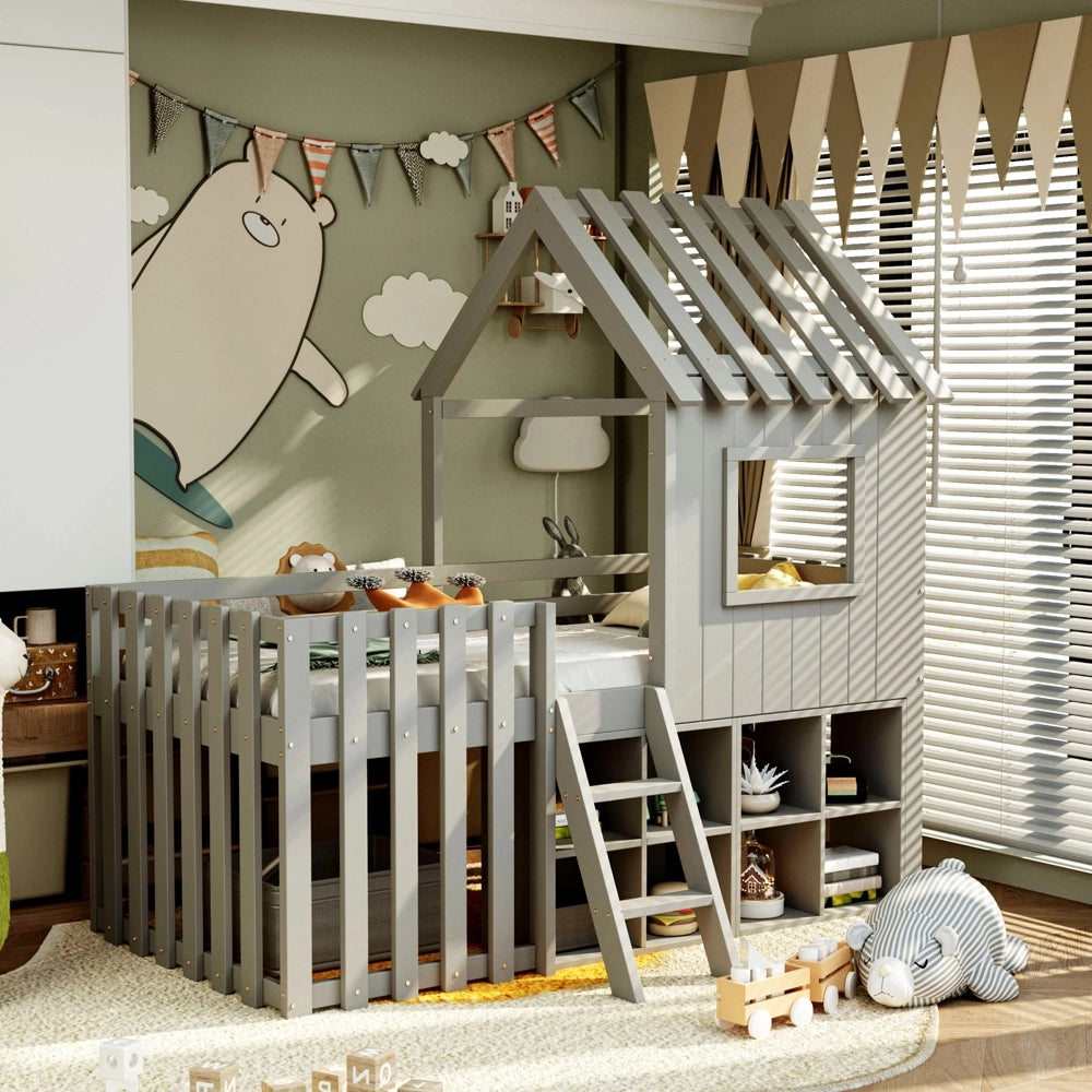 Letto casa bambini - Xylo - 90x200 cm legno grigio