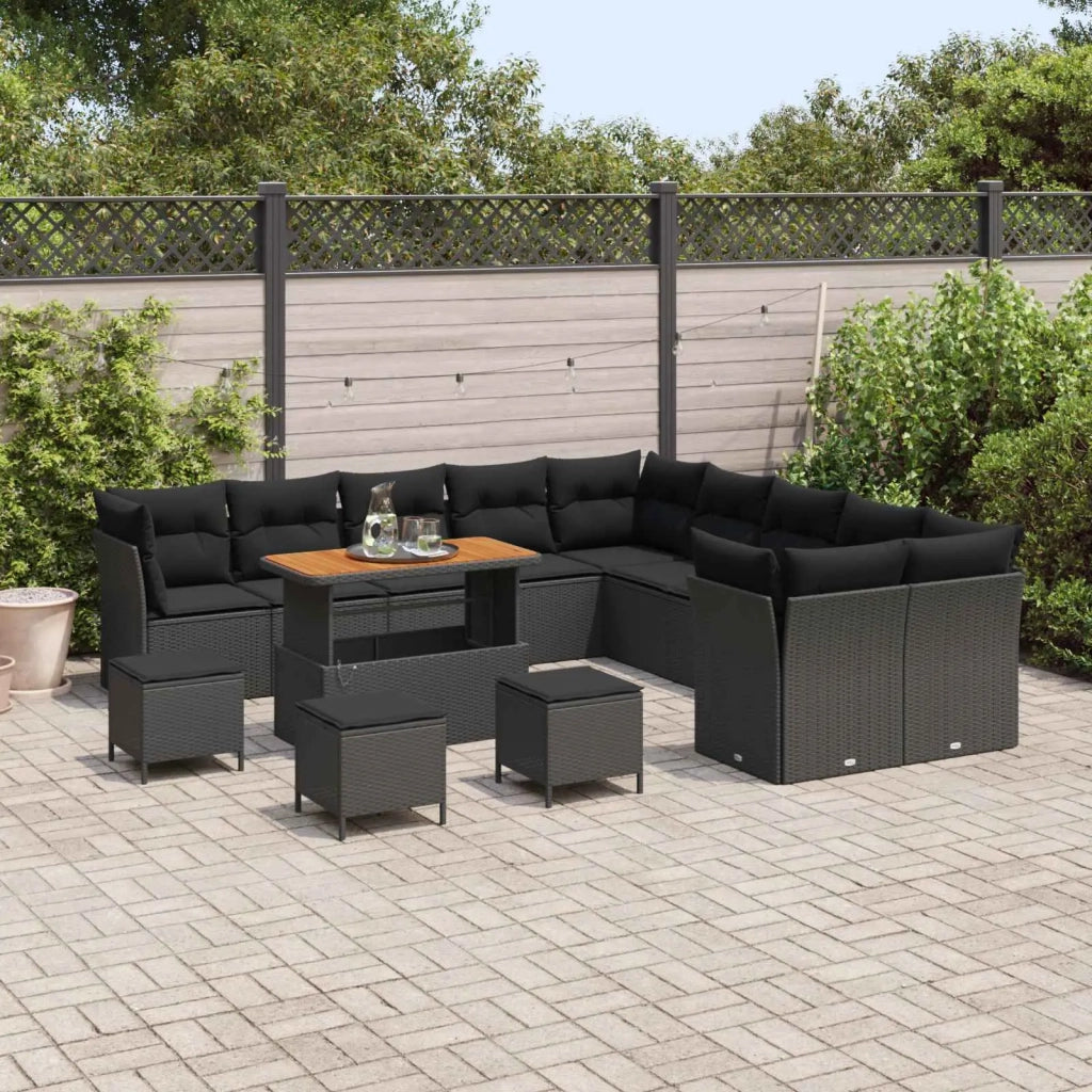 Set Divano da Giardino con cuscino 14 pcs Nero polyrattan