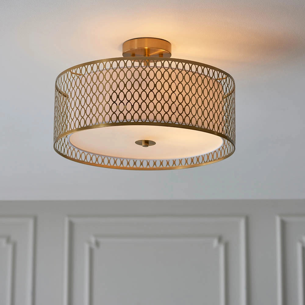 Plafoniera tonda Cordero Endon oro traforata 3xE27 dimmer