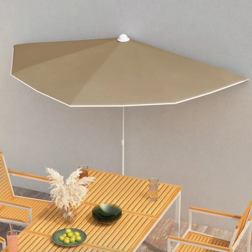 Ombrellone Semicircolare da Giardino con Palo 180x90 cm Tortora 315562