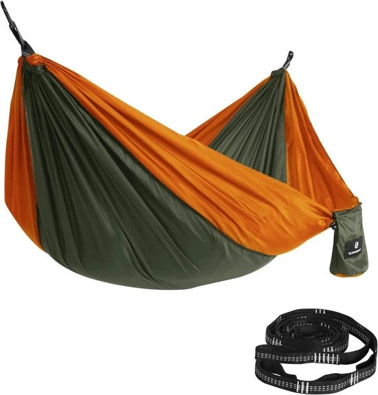Hangmat in tela leggera verde oliva - arancione per campeggio all'aperto GDC14AO