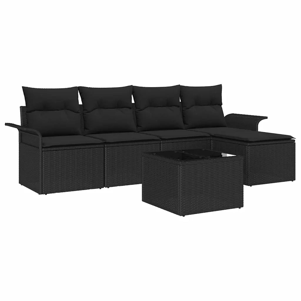 Divano da esterno con cuscino 6 pcs Nero polyrattan