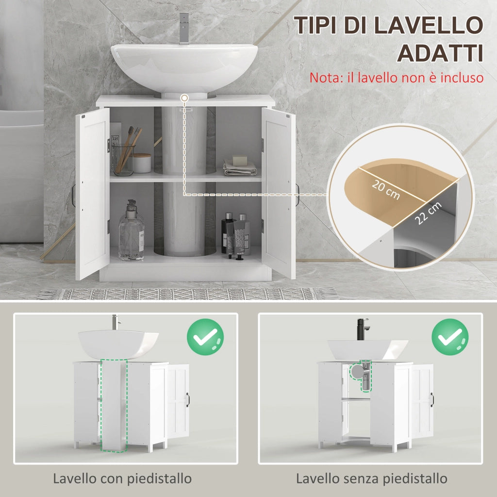 Mobile Sottolavabo con 2 Ante e Scaffale Regolabile ¨C zephmum ¨C Bianco