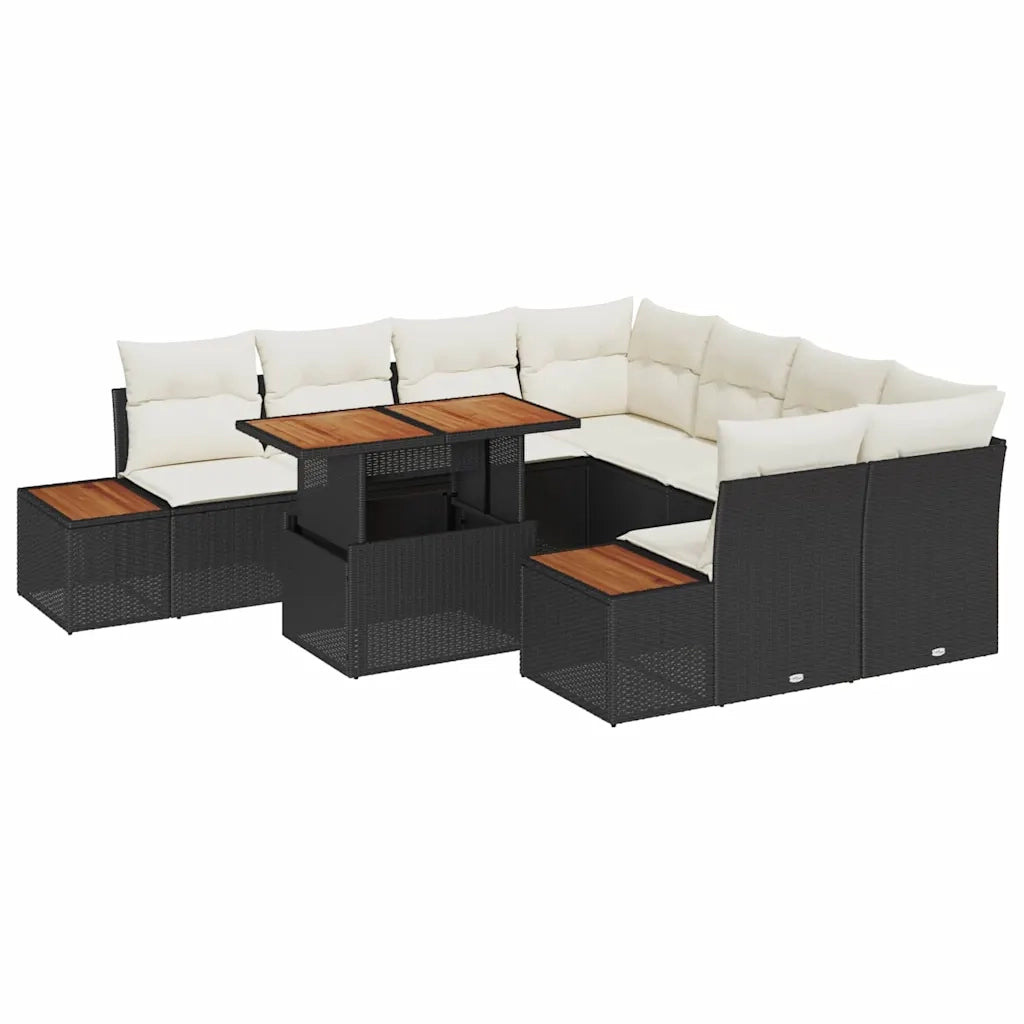 Set da Pranzo per Giardino con cuscino 9 pcs Nero e Beige