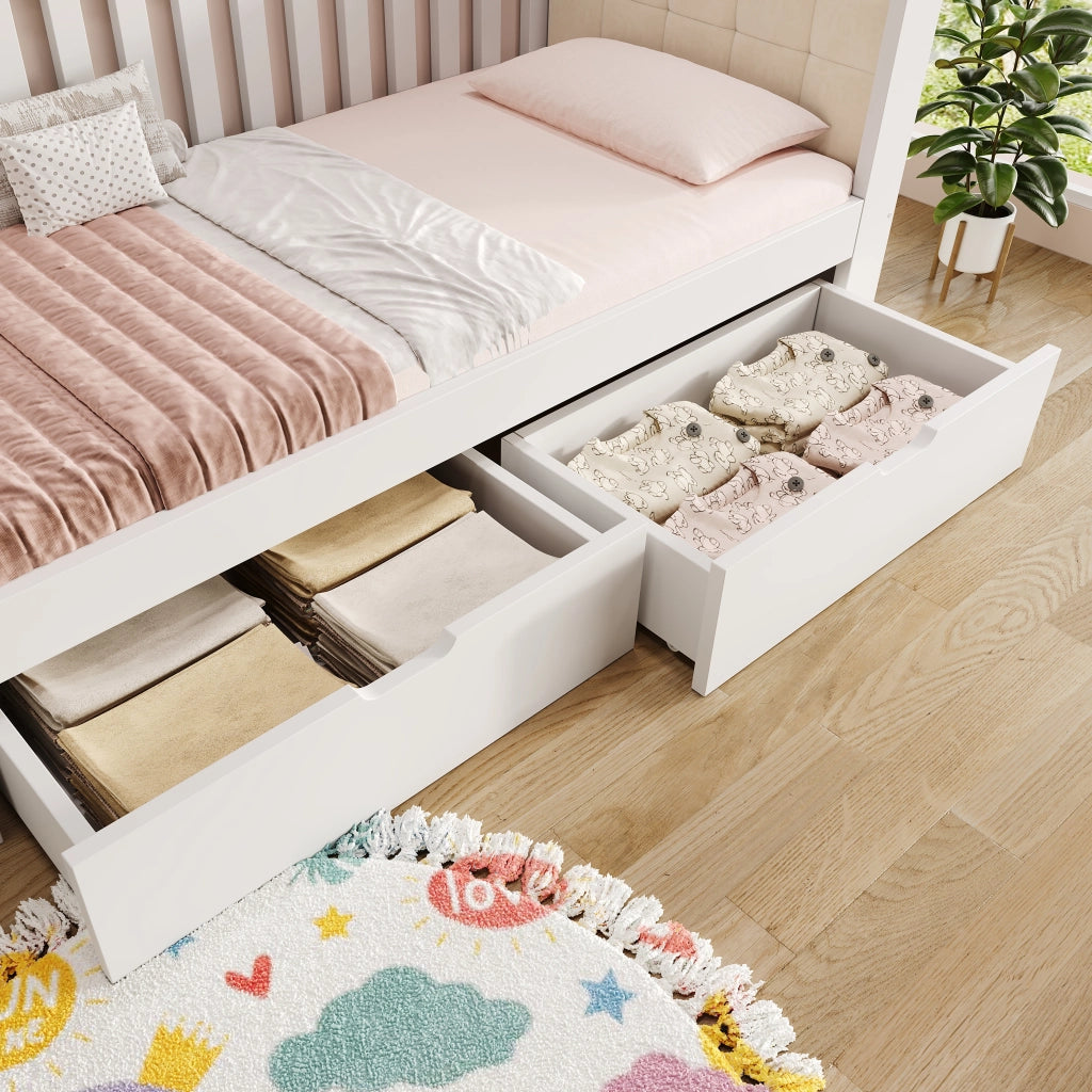 LETTO a una piazza 90x200 cm Bianco con 2 cassetti