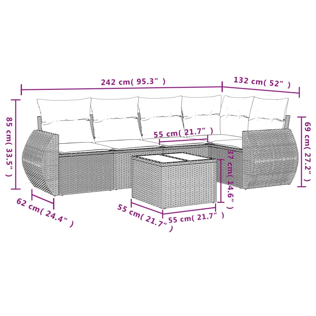 Set Divano da Giardino 6 pz con Cuscini Beige in Polyrattan 3221338