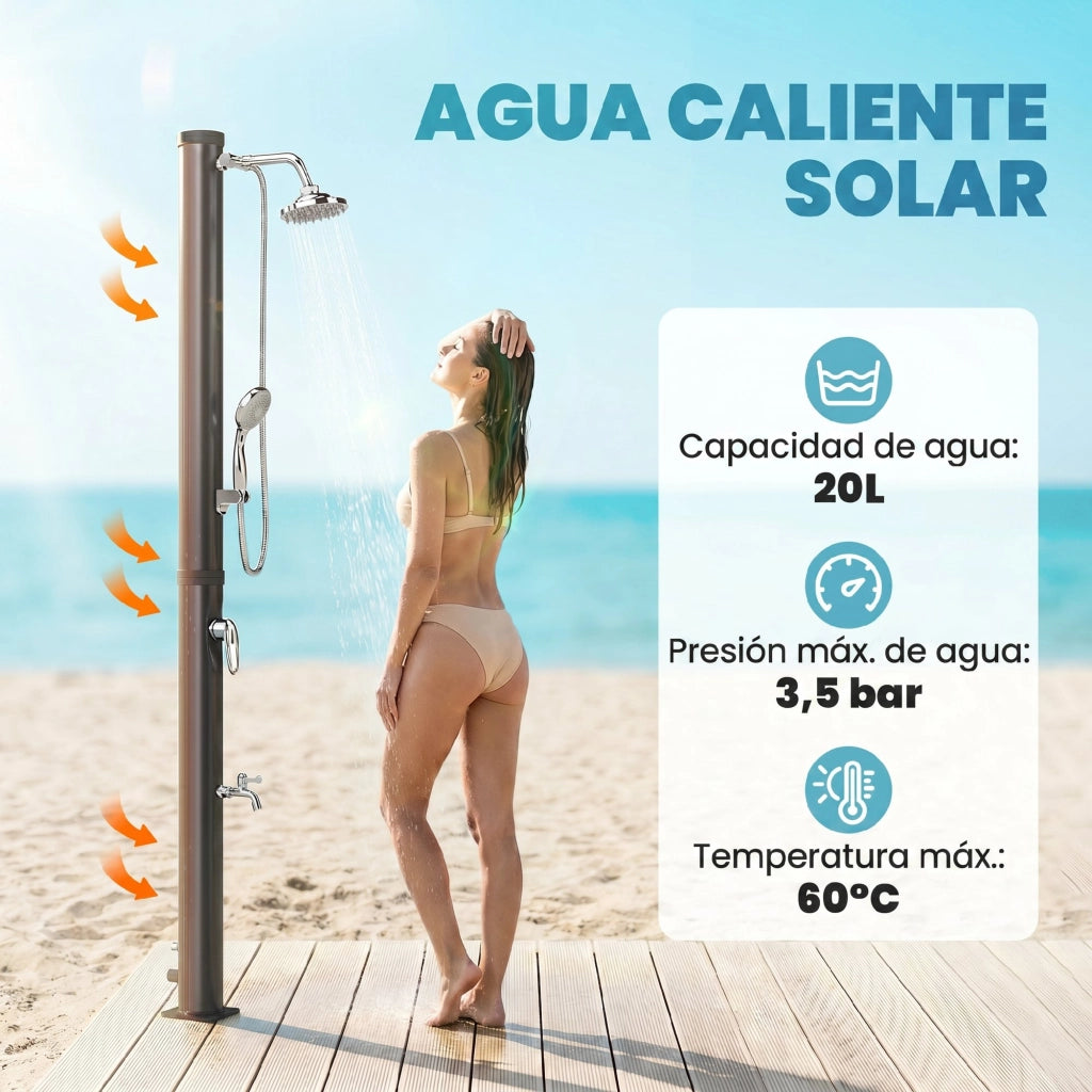 Doccia Solare da Giardino 20L ¨C Xylo ¨C Nero con Soffione e Rubinetto