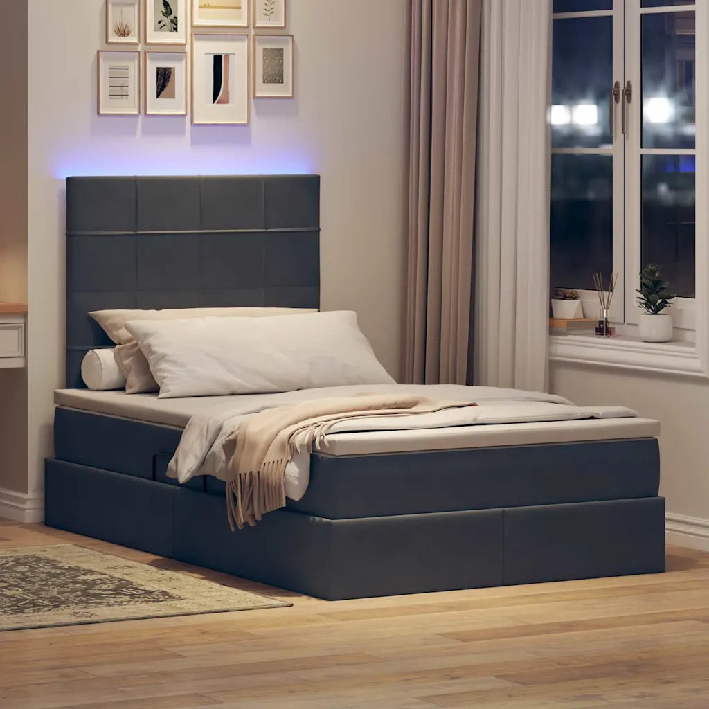 Letto con contenitore e LED Grigio scuro 120 x 200 cm Velluto