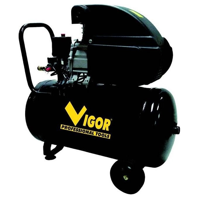 Vigor VCA-50L Compressore d'aria 1 Cilindro Trasmissione Diretta 2 HP 50 L 8 bar Lubrificazione ad Olio 32 Kg