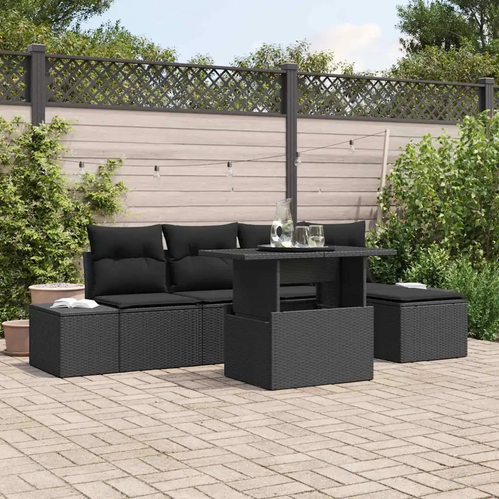 Set Divano da Giardino con archiviazione 6 pcs Nero Poly Rattan 3357906