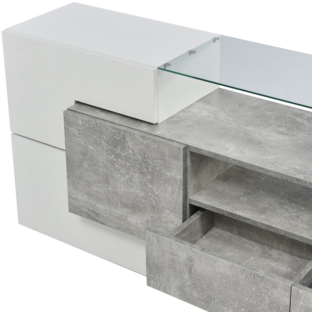 Mobile TV con 6 Ante; 2 Cassetti e LED Multicolore; Frontale Lucido; in MDF; 200¡Á35¡Á60 cm; Grigio