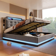 Letto-Xylo-140x200 cm-LED, USB-C, scomparti, lino grigio