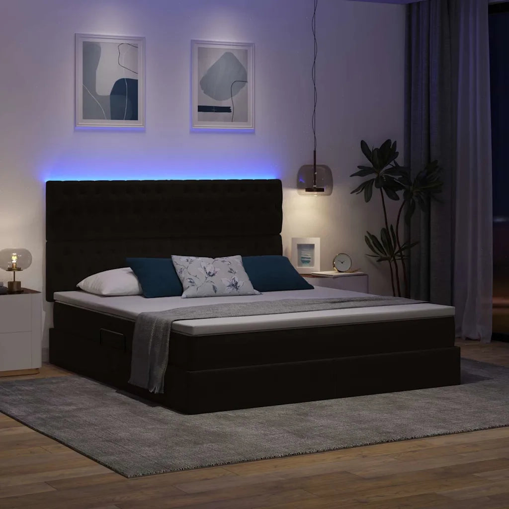 Letto con contenitore e LED con led Nero 180 x 200 cm Velluto