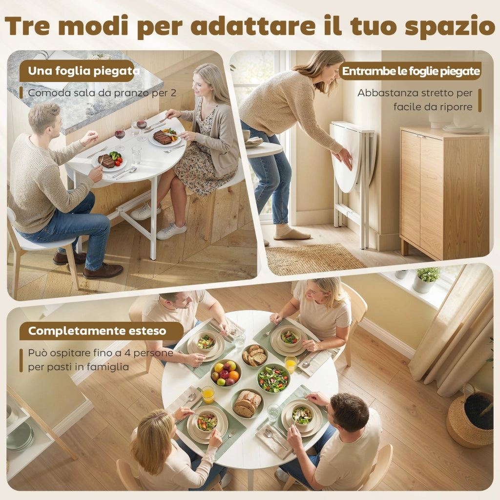 Tavolo da Pranzo Pieghevole e Estensibile Salvaspazio ¨C Zephmum ¨C Bianco