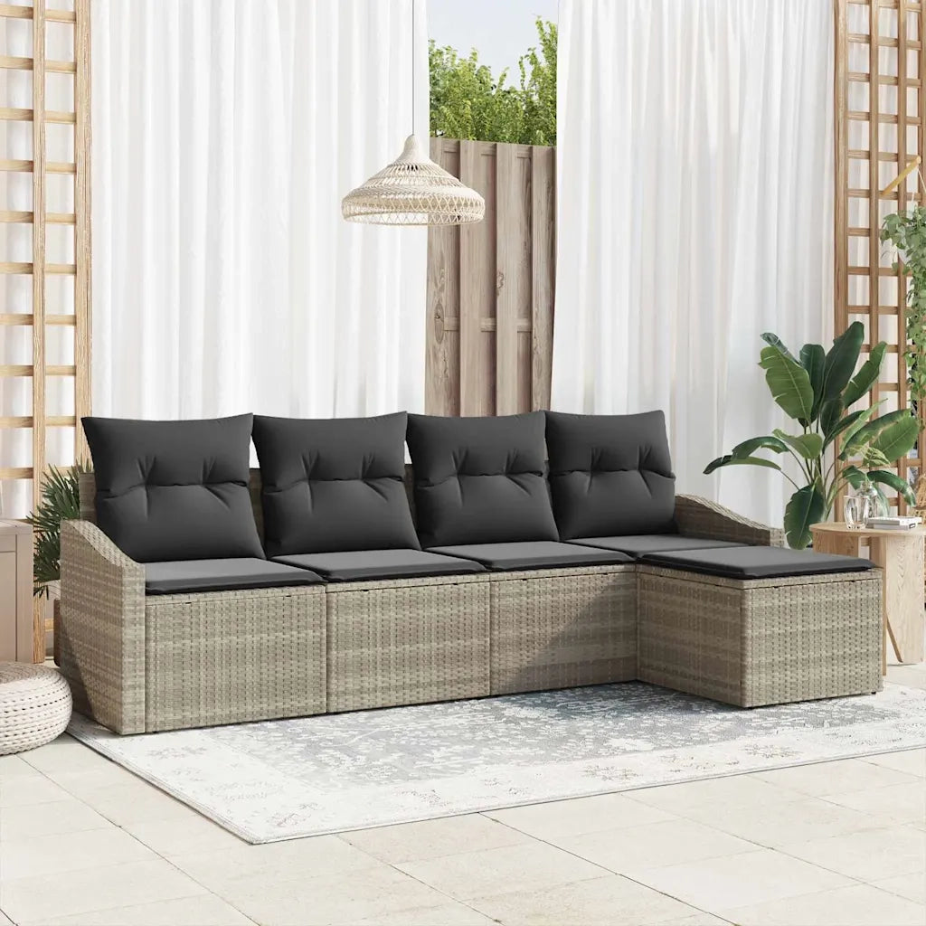 Set di divani con cuscino 5 pcs Grigio chiaro polyrattan