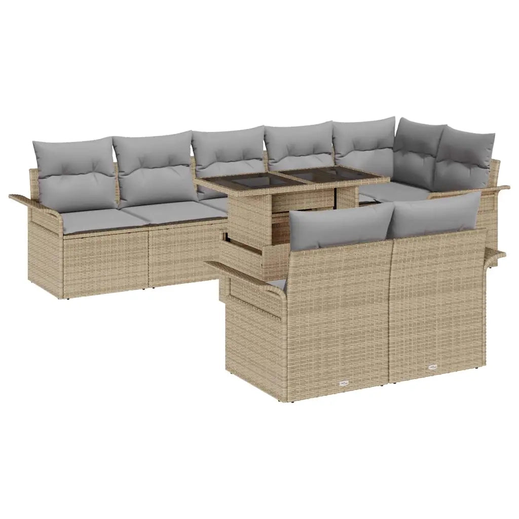 Set Divano da Giardino con cuscino 9 pcs Beige Poly Rattan 3348306
