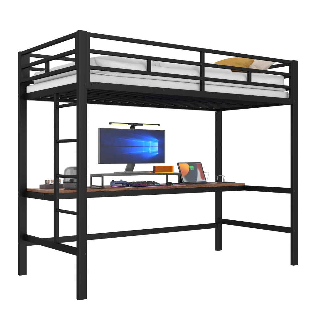 Letto a Soppalco con LED e USB ¨C MINIMAL ¨C Metallo Nero 90x200 cm
