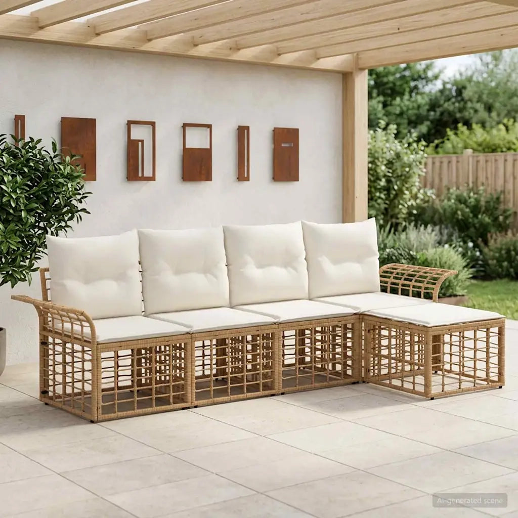 Set di divani da esterno 5 pz | Set Salotto da Giardino Naturale e Bianco Crema