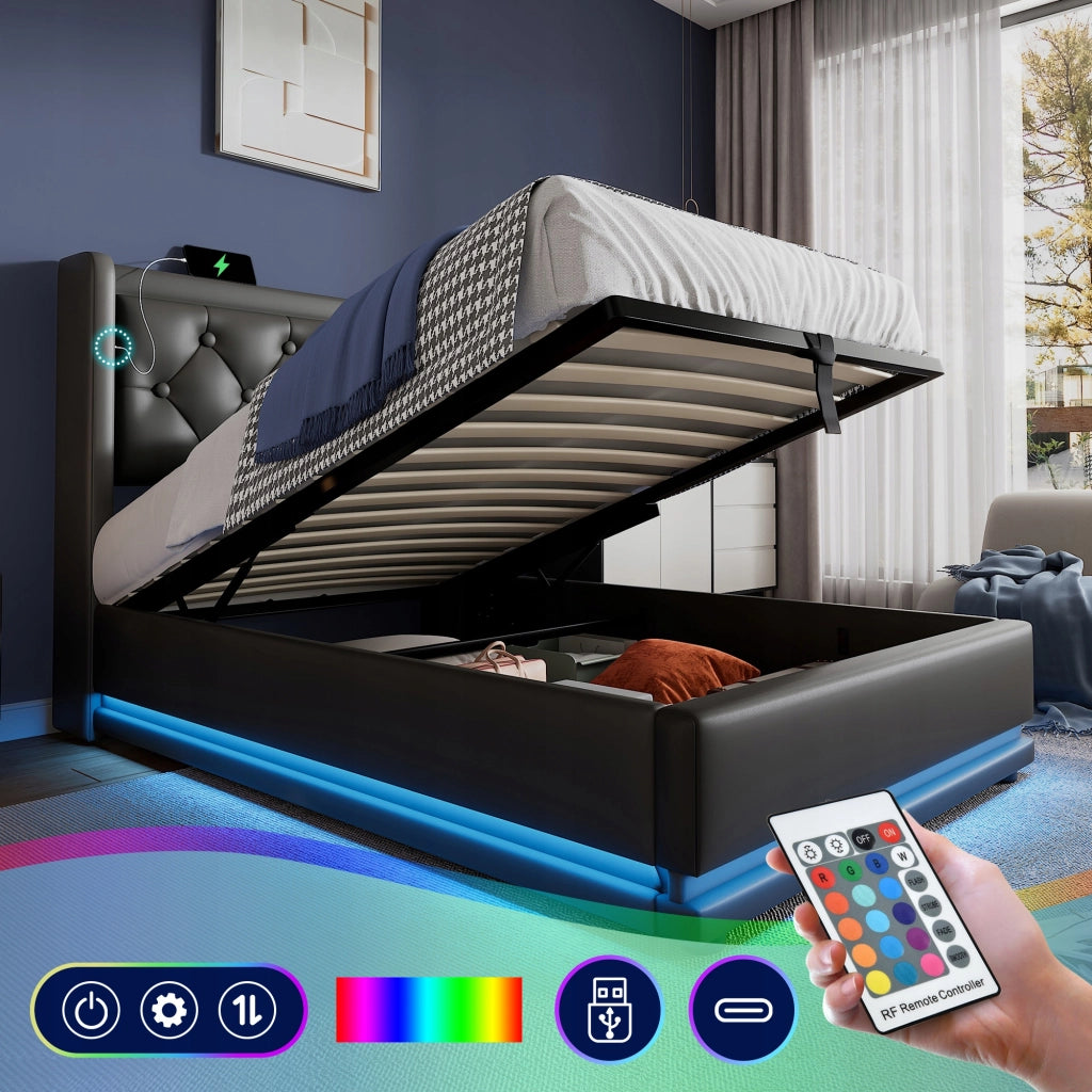 Letto singolo 90x200 - Xylo - Nero - LED RGB