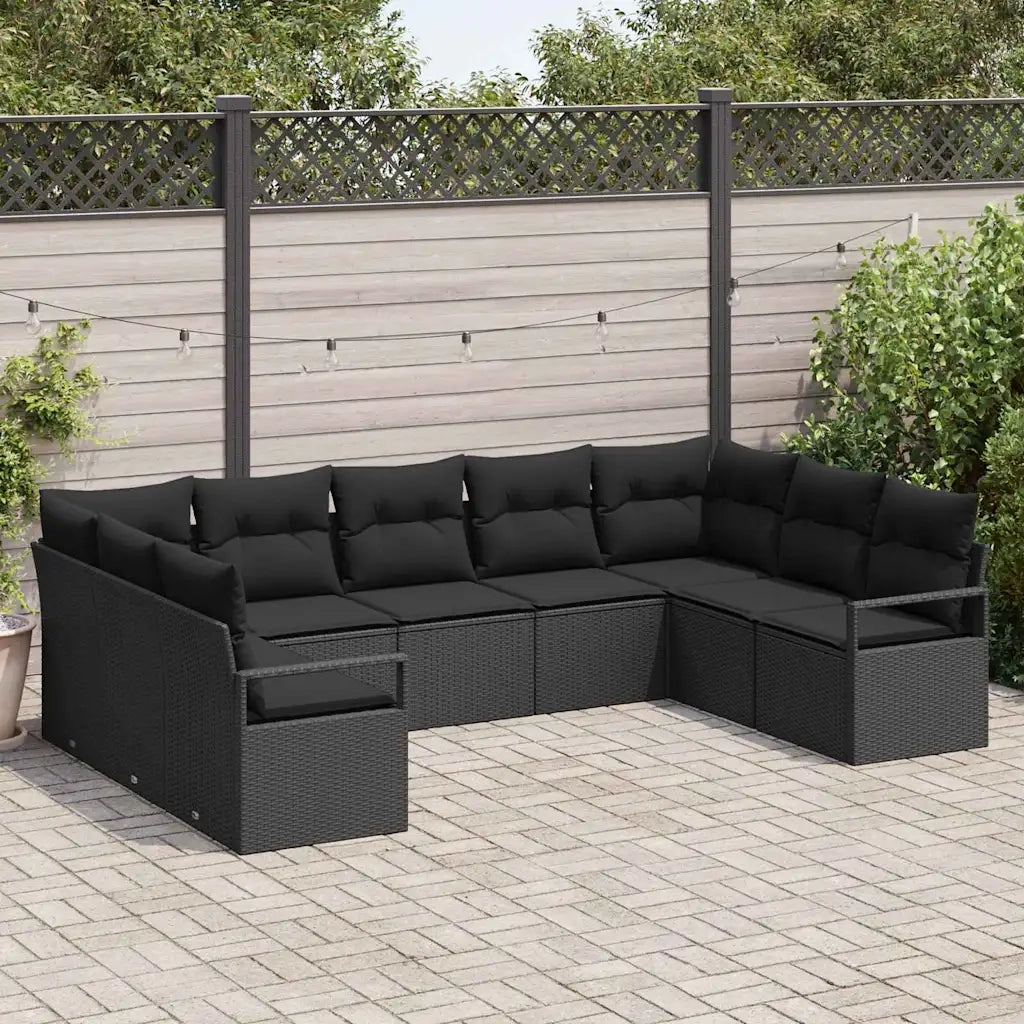 Set di divani con cuscino 9 pcs Nero polyrattan