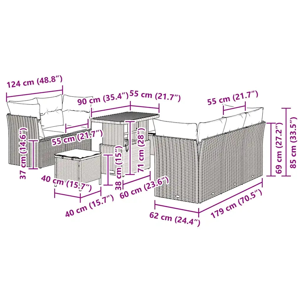 Set Divano da Giardino con cuscino 8 pcs Beige polyrattan 3361431
