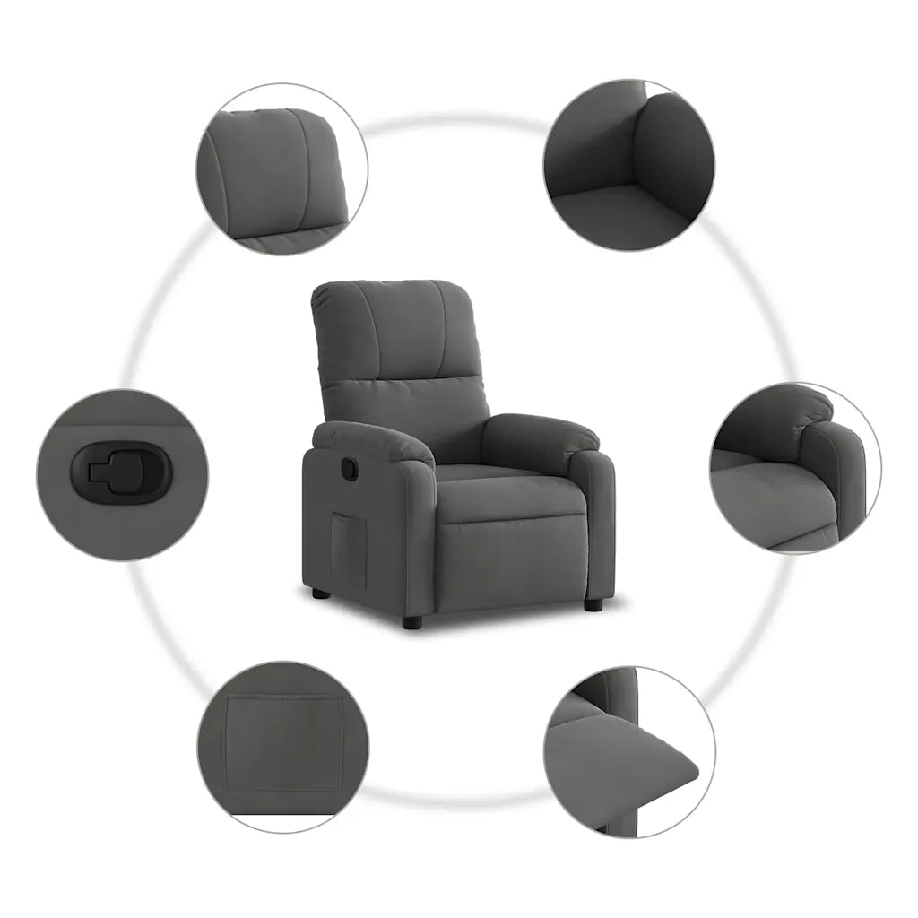 Poltrona | Sedia Relax Reclinabile Grigio Scuro in Tessuto di Microfibra