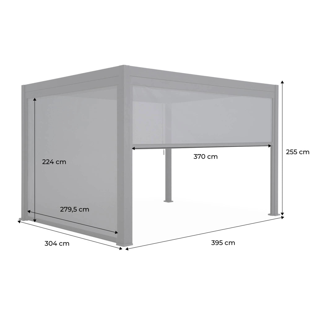 Pergola bioclimatica bianca + tenda 3m + tenda 4m