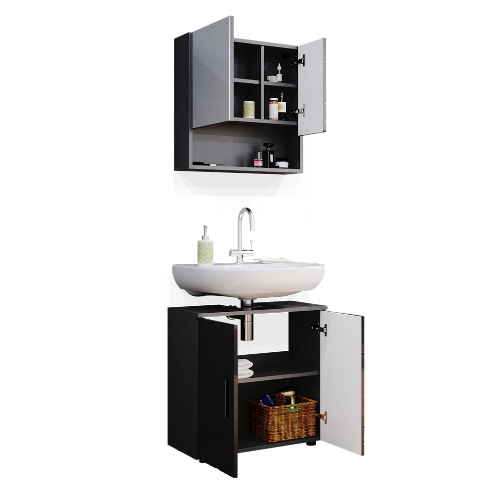 Vicco Set mobili bagno Antracite lucido 2 parti, mobile base 60 cm