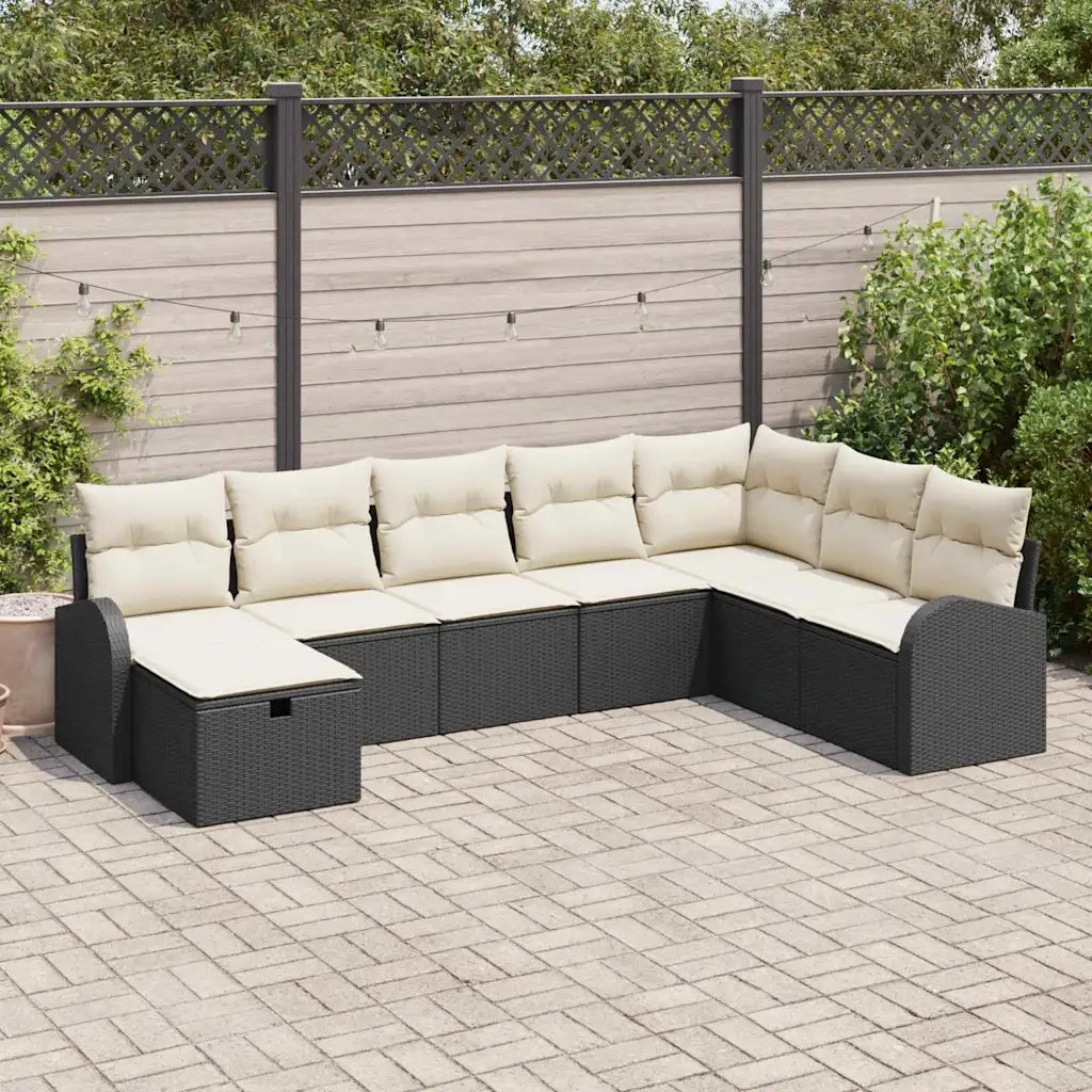 Set di divani con cuscino Nero e crema polyrattan