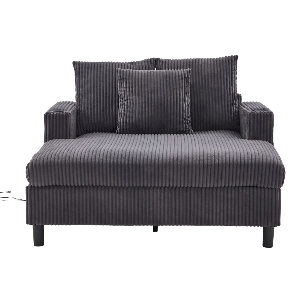 Chaise Longue Reclinabile con LED e USB ¨C MINIMAL ¨C Velluto, Grigio