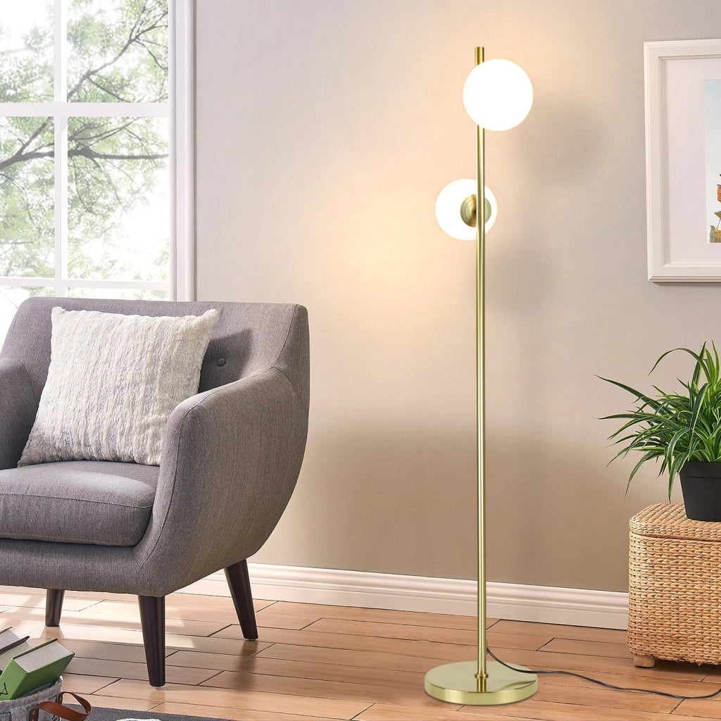 ZMH Lampada da terra design oro 2 fiamme E27 stile retrò per camera da letto e corridoio