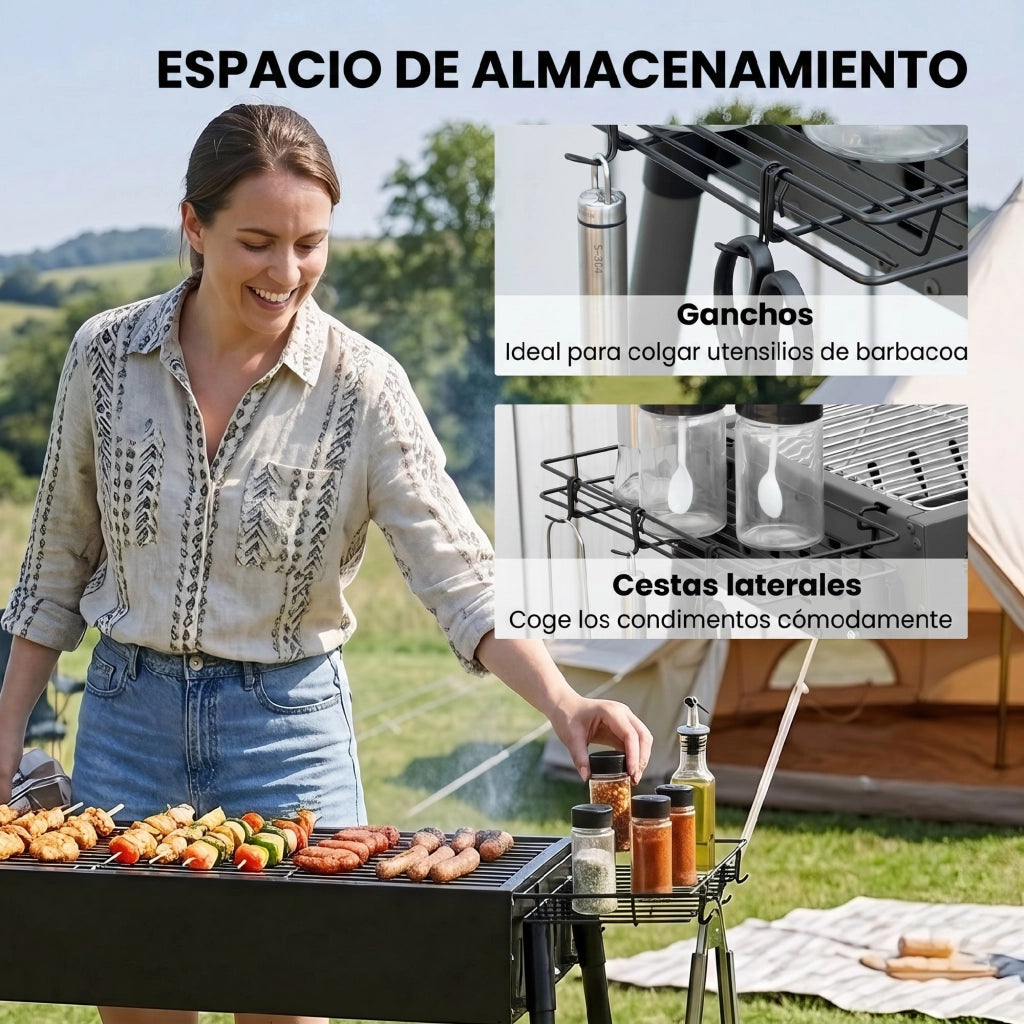 Barbecue a Carbone con 2 Griglie in Acciaio Inox ¨C zephmum ¨C 94x39x70 cm Nero