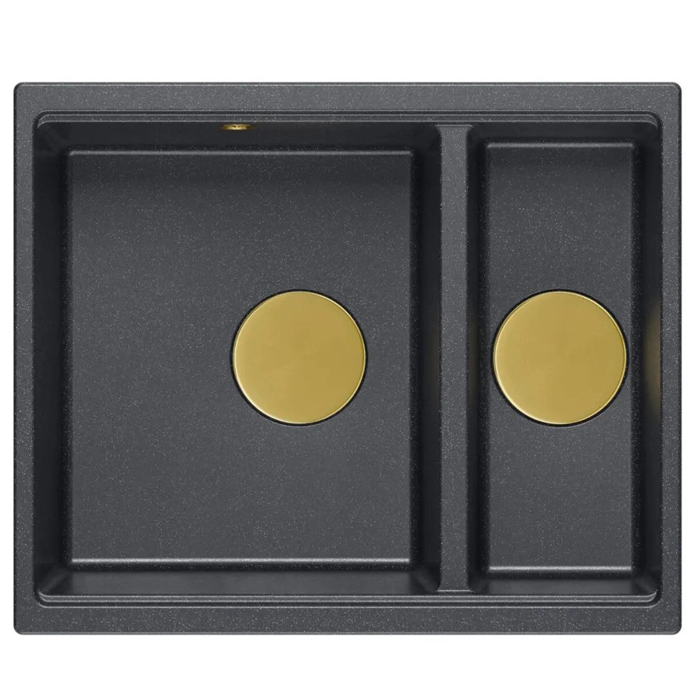 Lavello In Granito Logan 150 Black Metallic Tappo rame spazzolato