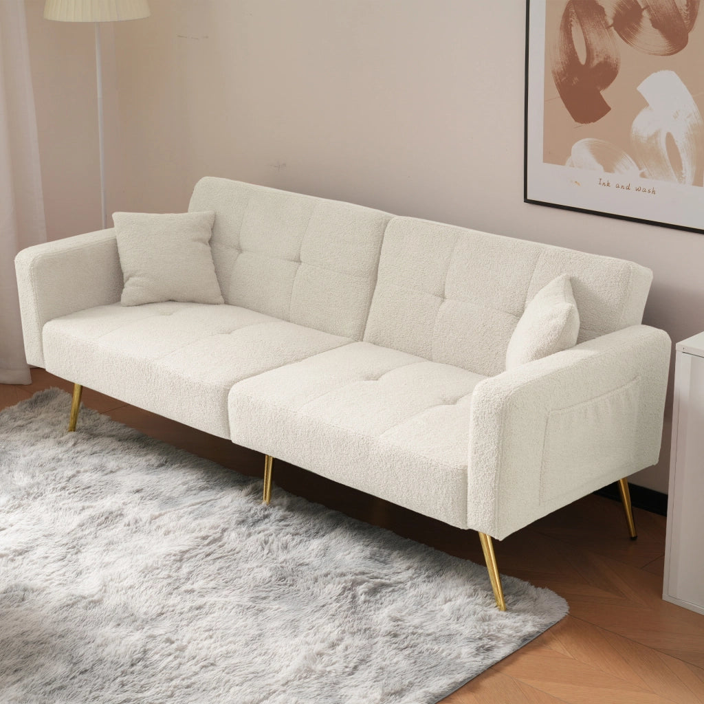Divano letto con angolo regolabile - Zephmum - Gambe dorate, cuscini e tasche laterali