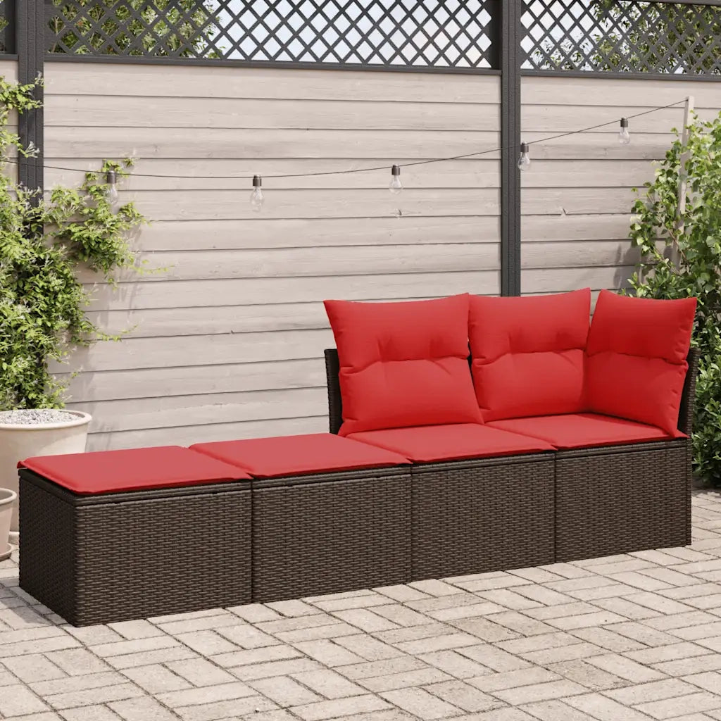 Set Divano Giardino 4 pz con Cuscini Marrone Polyrattan Acacia 3328667