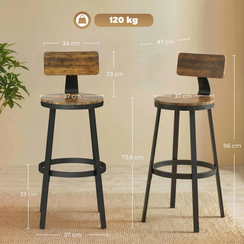 Sgabelli da Bar Set 2 Pezzi ¨C Minimal ¨C Legno e Metallo Marrone 37x47x96 cm