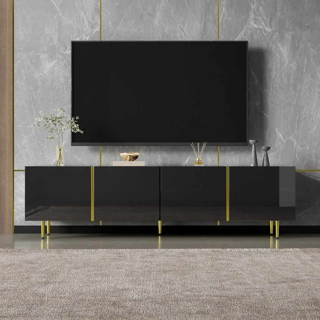 Cassettiera per TV nera lucida in MDF lunghezza 170 cm