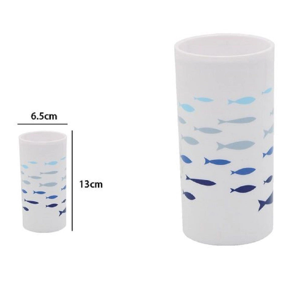 Trade Shop - Bicchiere Porta Spazzolino Bianco In Plastica Accessorio Bagno Pesciolini 69881 -
