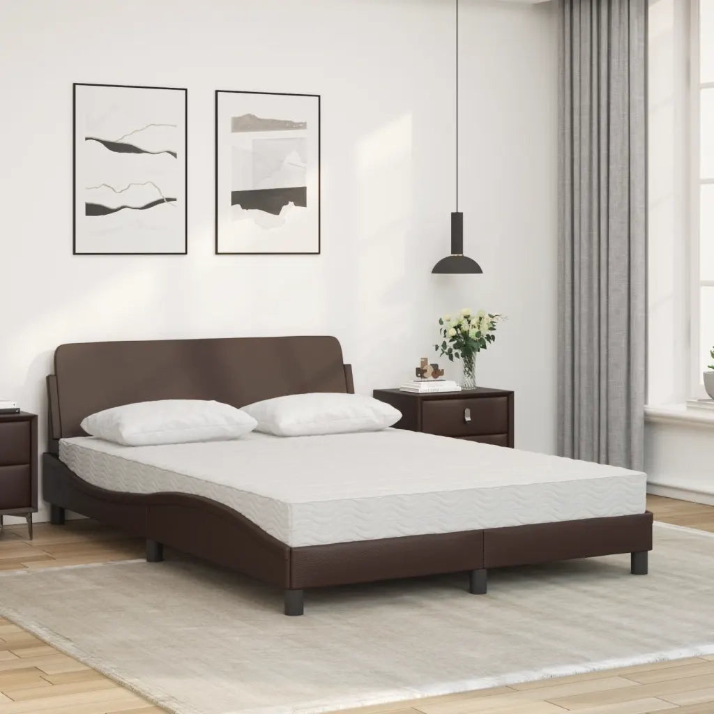 Letto con Materasso Dover Marrone 140x190cm in Similpelle