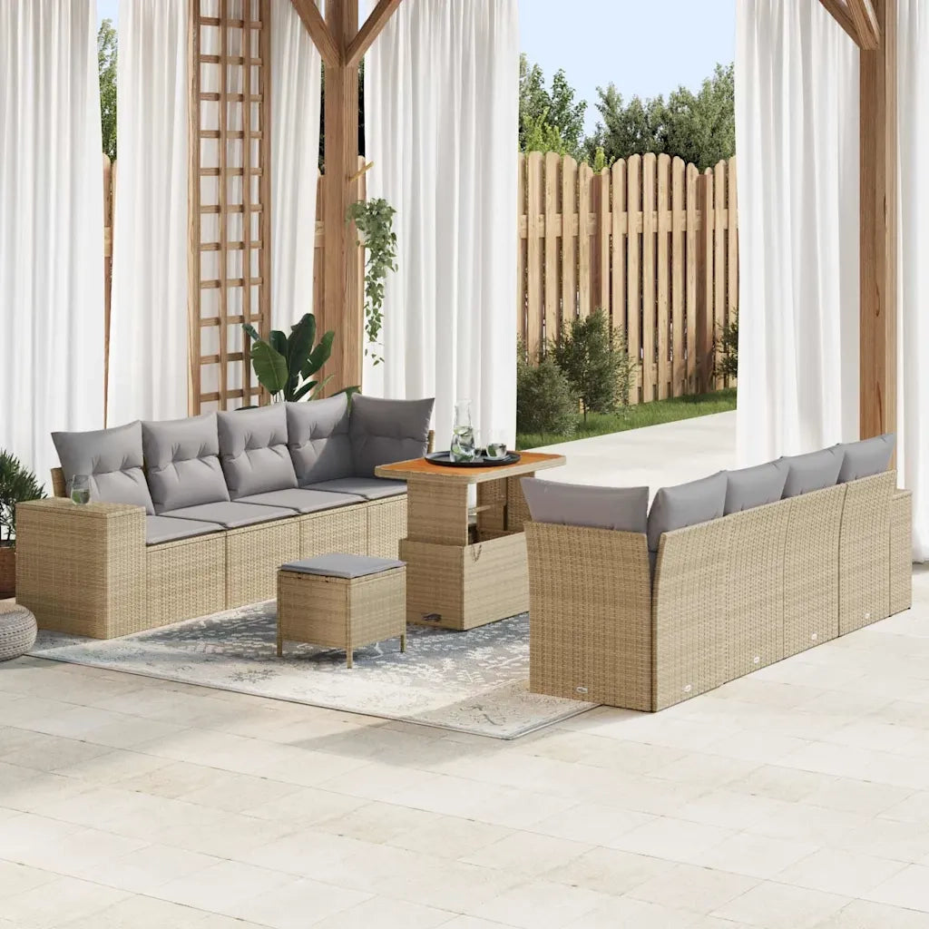 Set Divano da Giardino 11 pcs Beige e Grigio Chiaro polyrattan