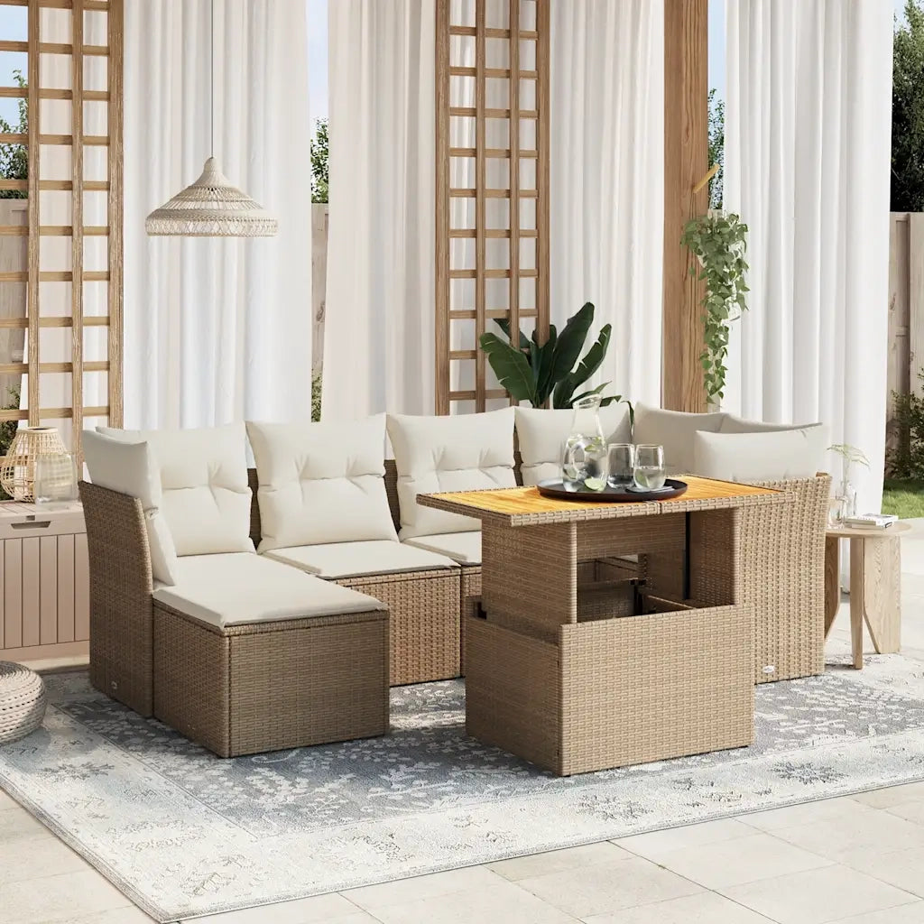 Set Divani da Giardino 7 pz con Cuscini Beige in Polyrattan 3275480