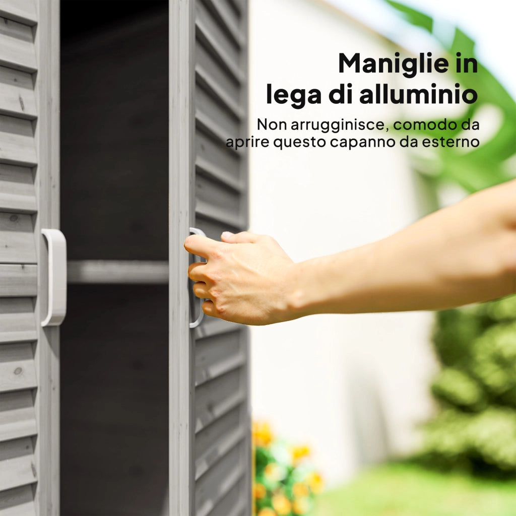 Armadio da Giardino 87x46,5x96,5 cm con Porte a Persiana e 2 Ripiani in Legno di Abete Grigio