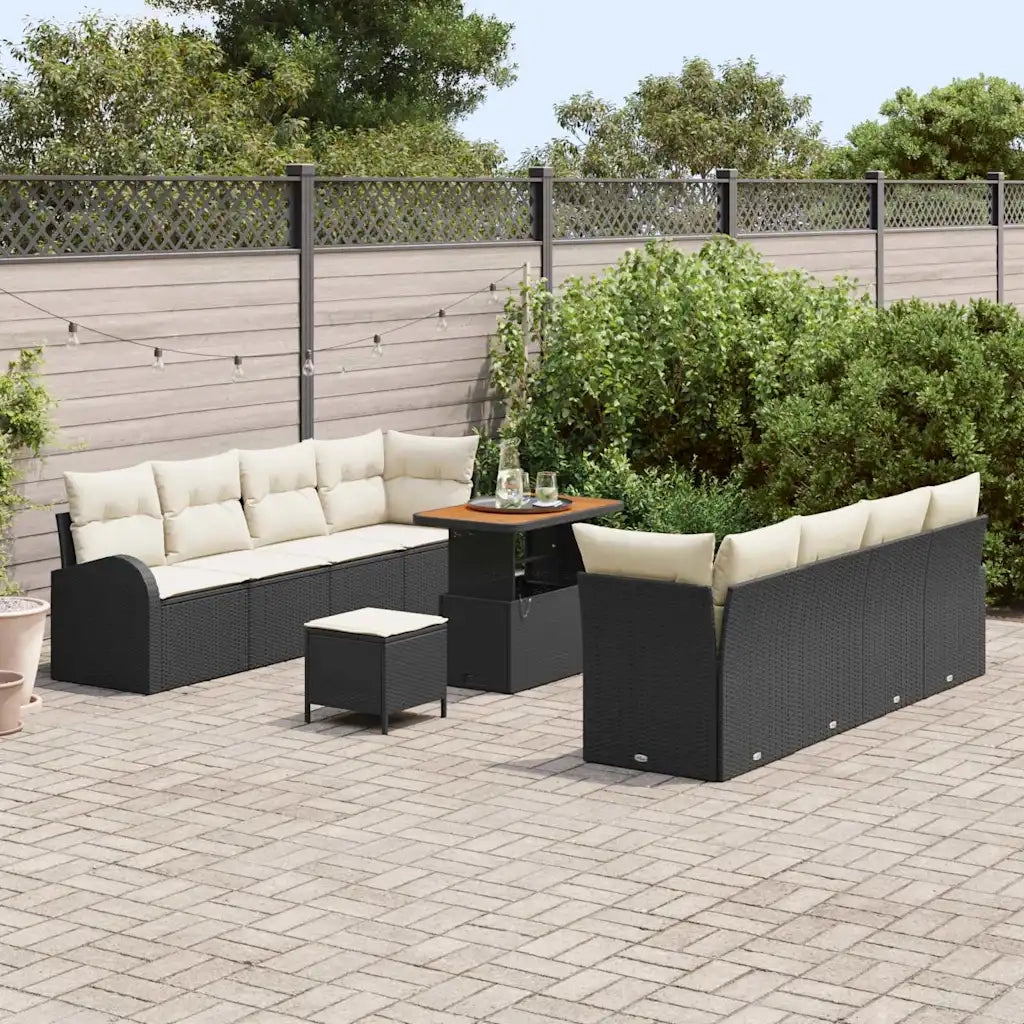 Set Divano da Giardino con cuscino 11 pcs Nero polyrattan