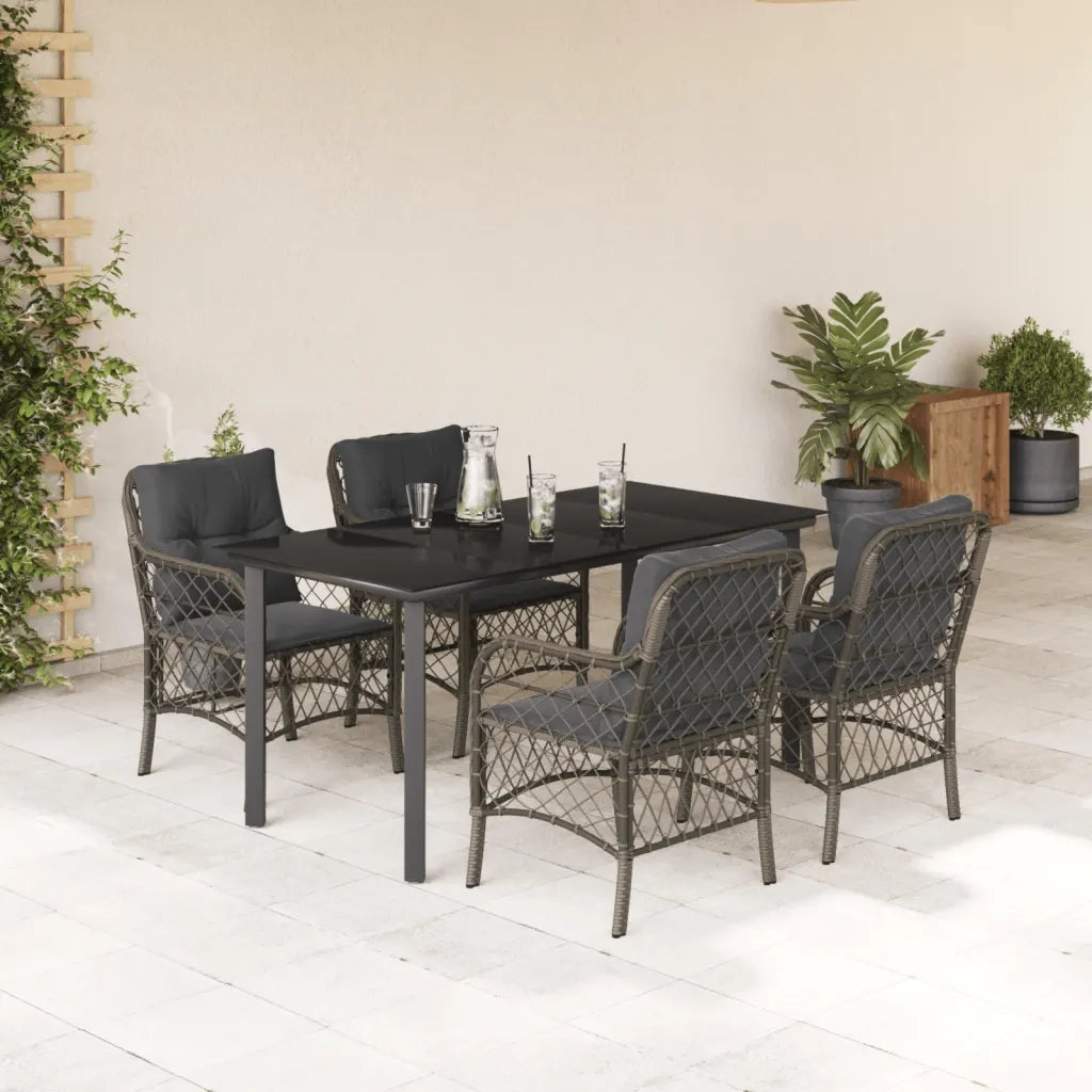 Set da Pranzo da Giardino 5 pz con Cuscini in Polyrattan Grigio